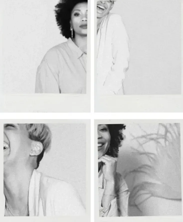 A collage of four black and white photos of a woman