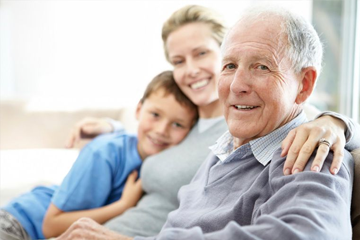 Elderly man with child and woman