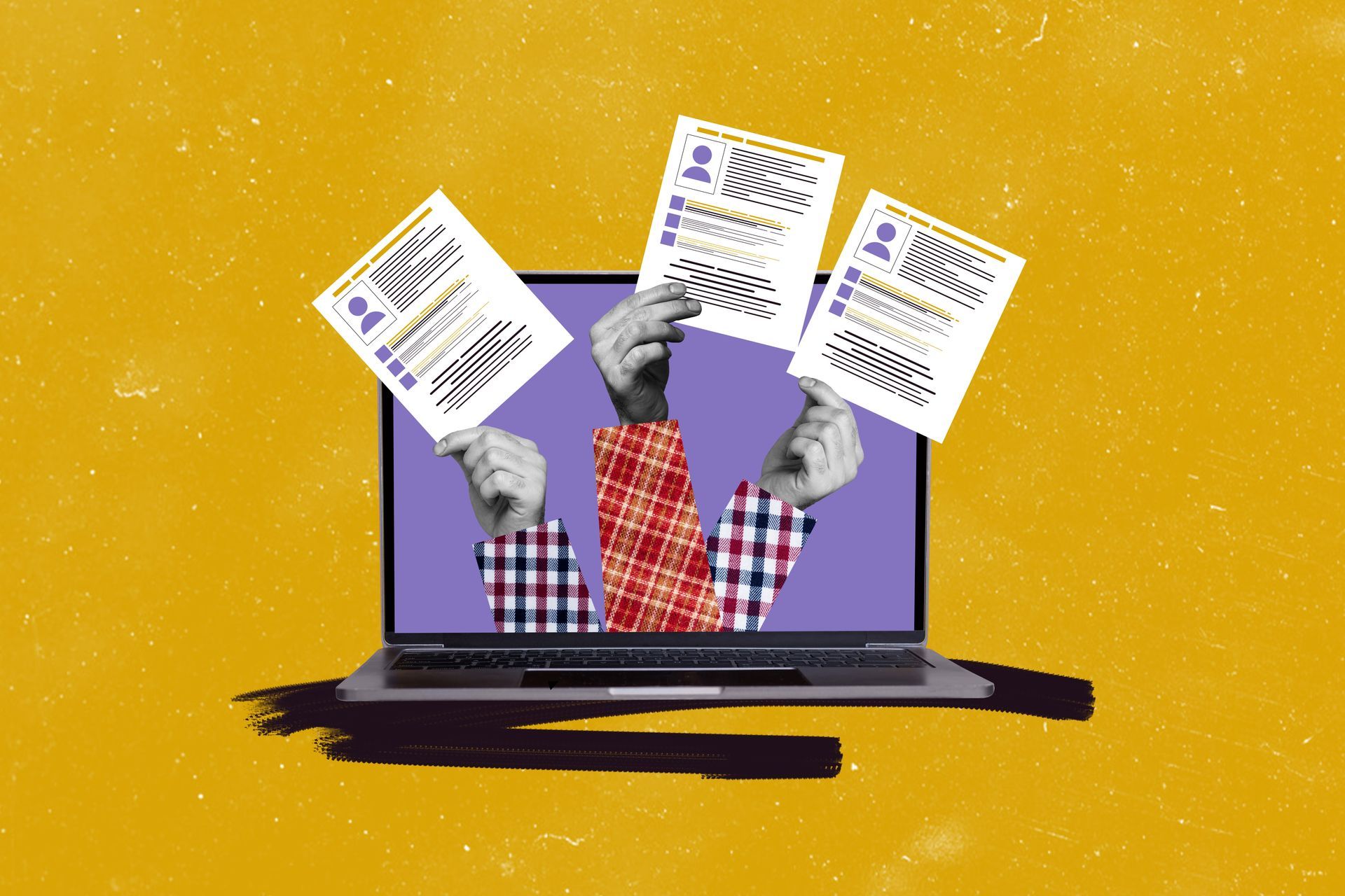 Composite photo collage of hands holding resumes 