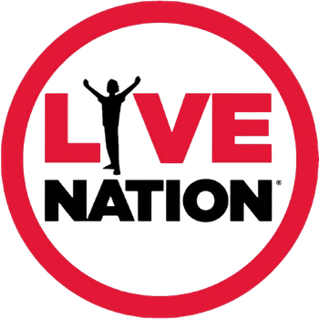A red and white logo for live nation