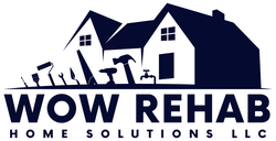 The logo for wow rehab home solutions llc shows a house under construction.