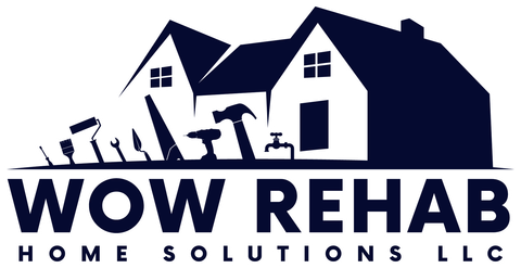 The logo for wow rehab home solutions llc shows a house under construction.