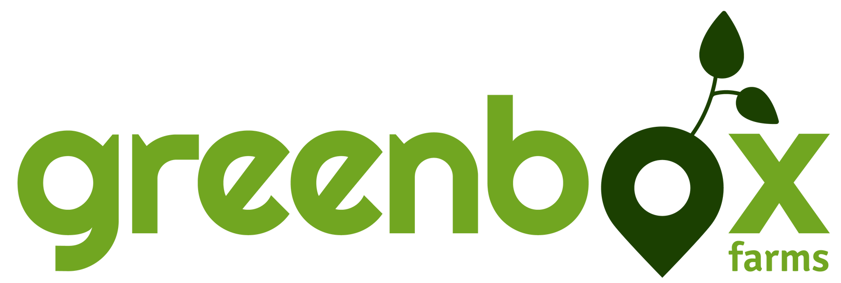 A green box farms logo with a plant in the middle