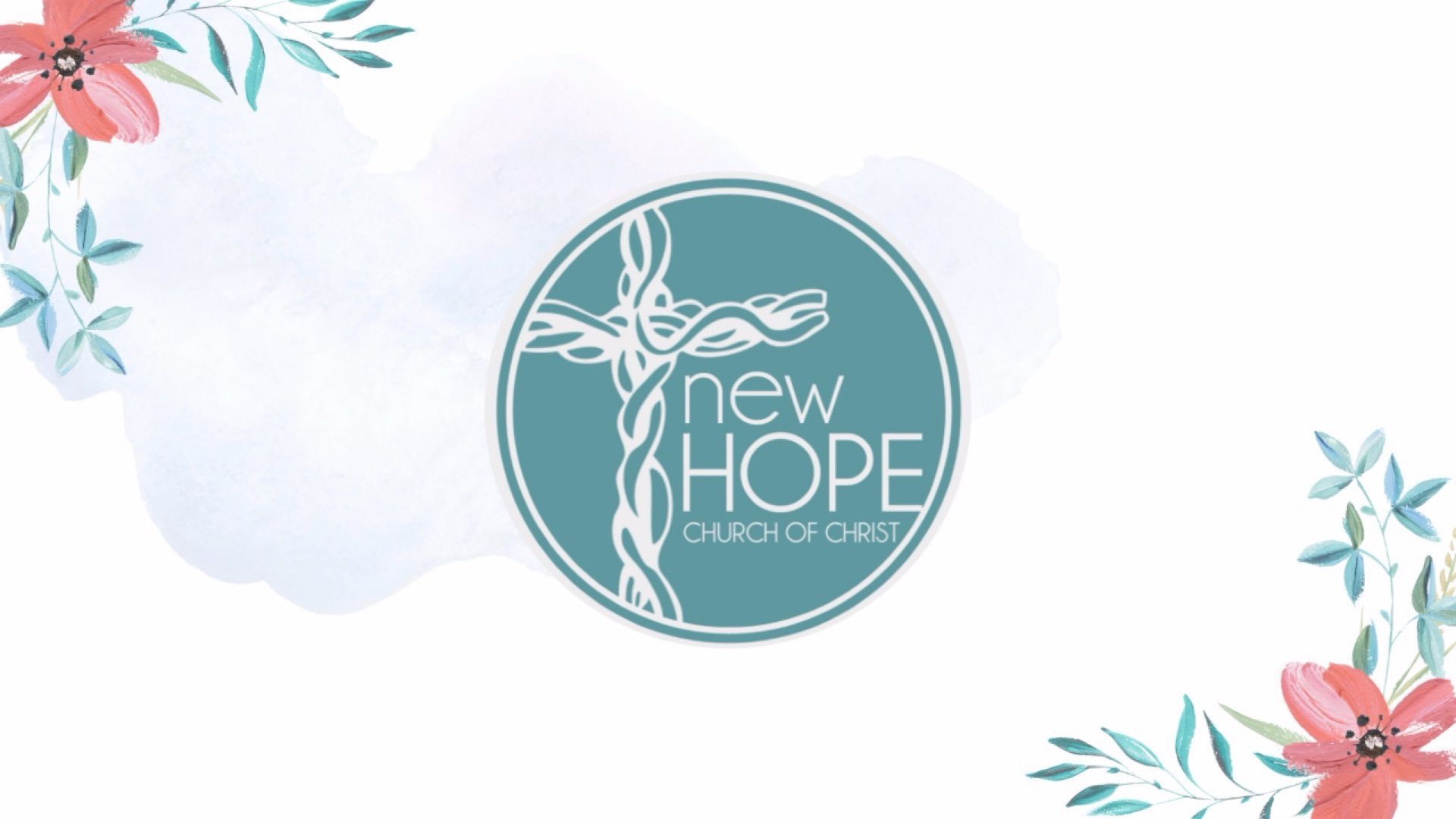The logo for new hope church is surrounded by flowers and leaves.