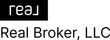 Logo reading “real” with “Real Broker, LLC” beneath it in black and white