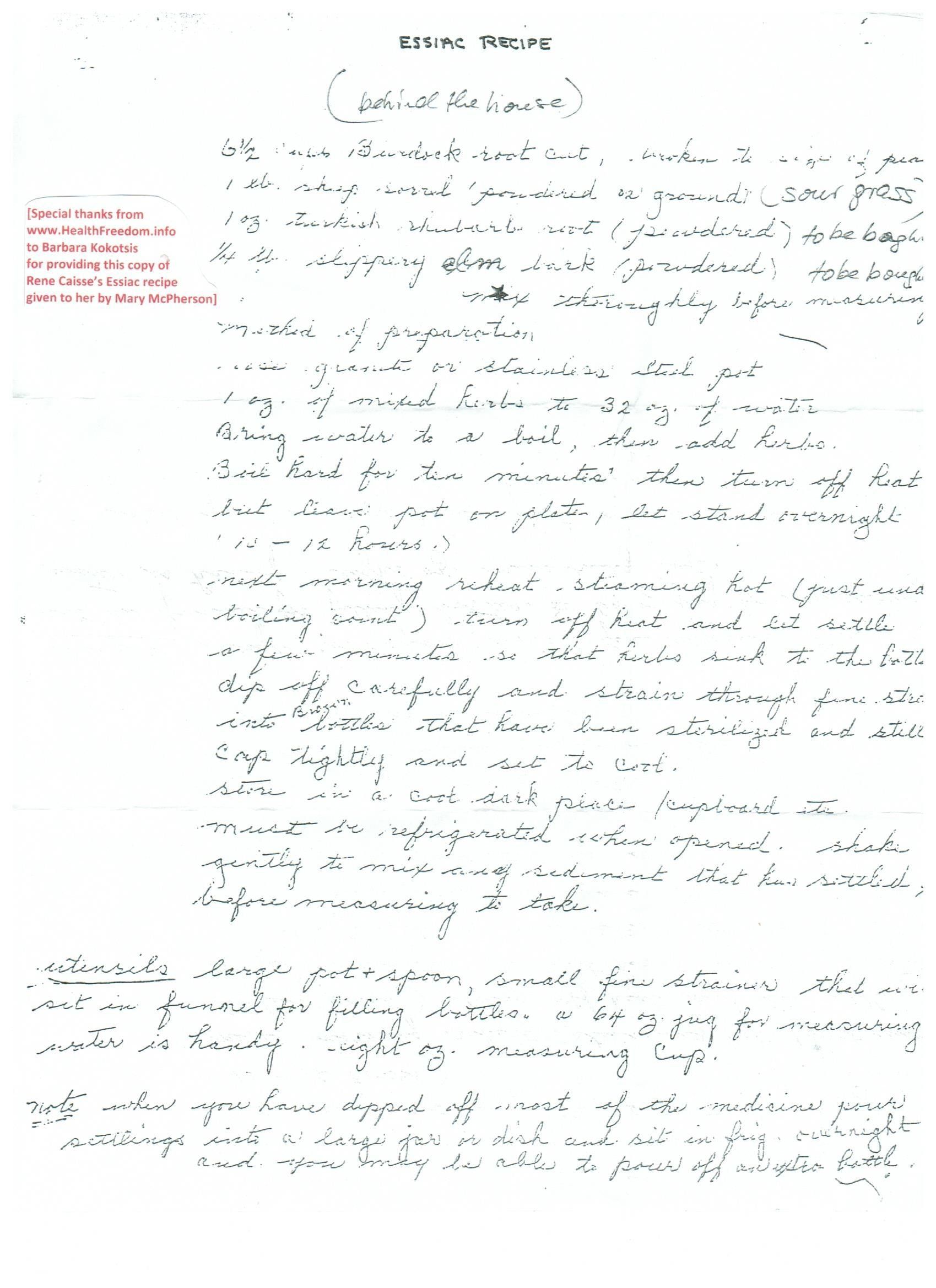 Mary McPherson Essiac Tea Recipe