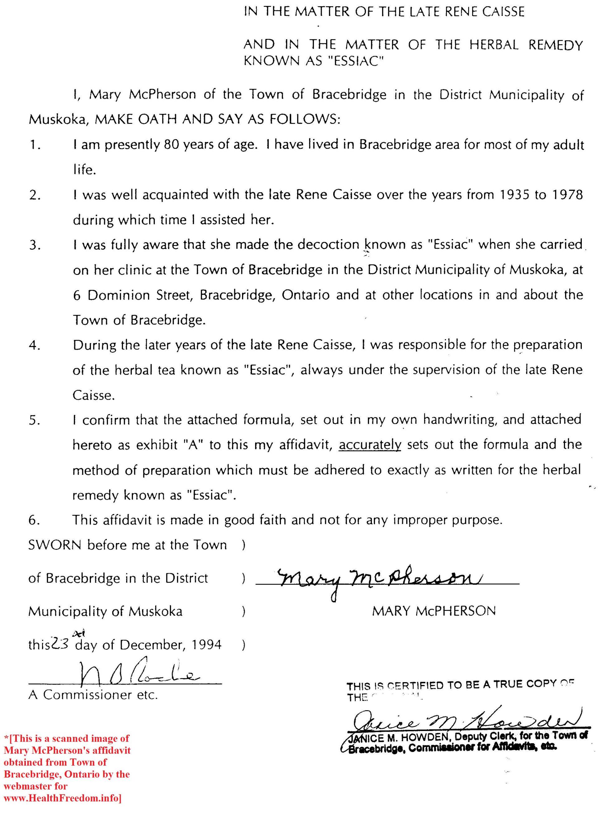 Mary McPherson Legal Documentation