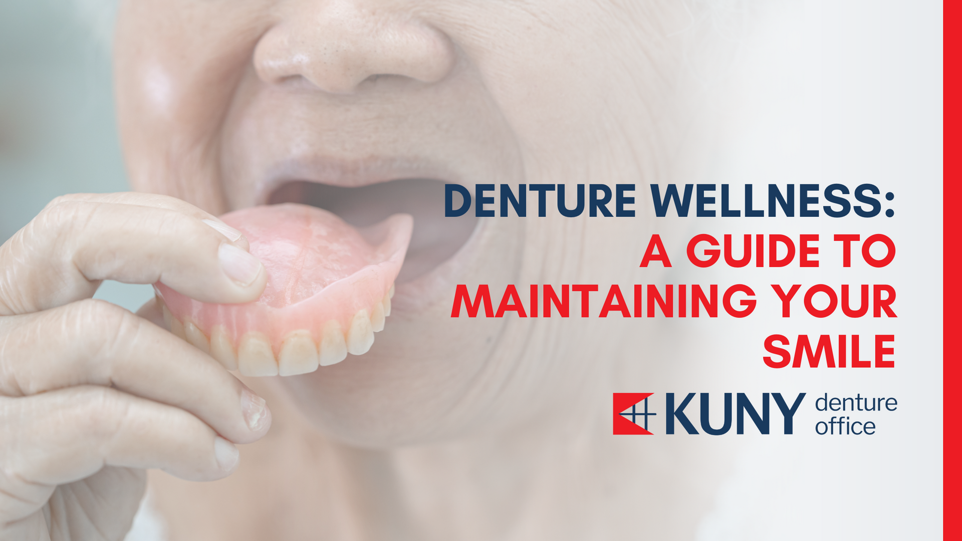 an older woman is holding a denture in her mouth .