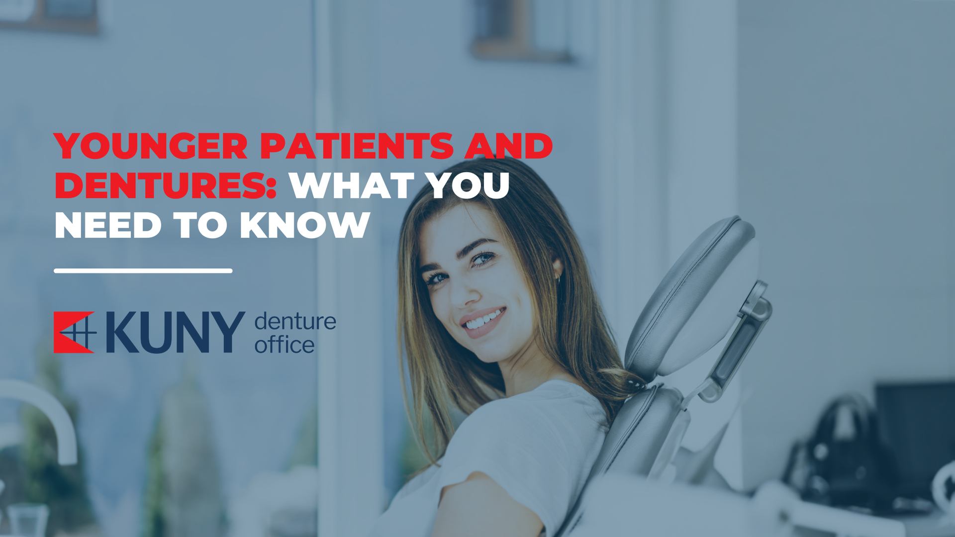 A woman is smiling while sitting in a dental chair.