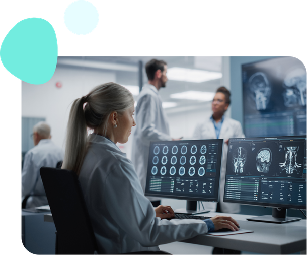 Scientist reviewing a patient's brain scan