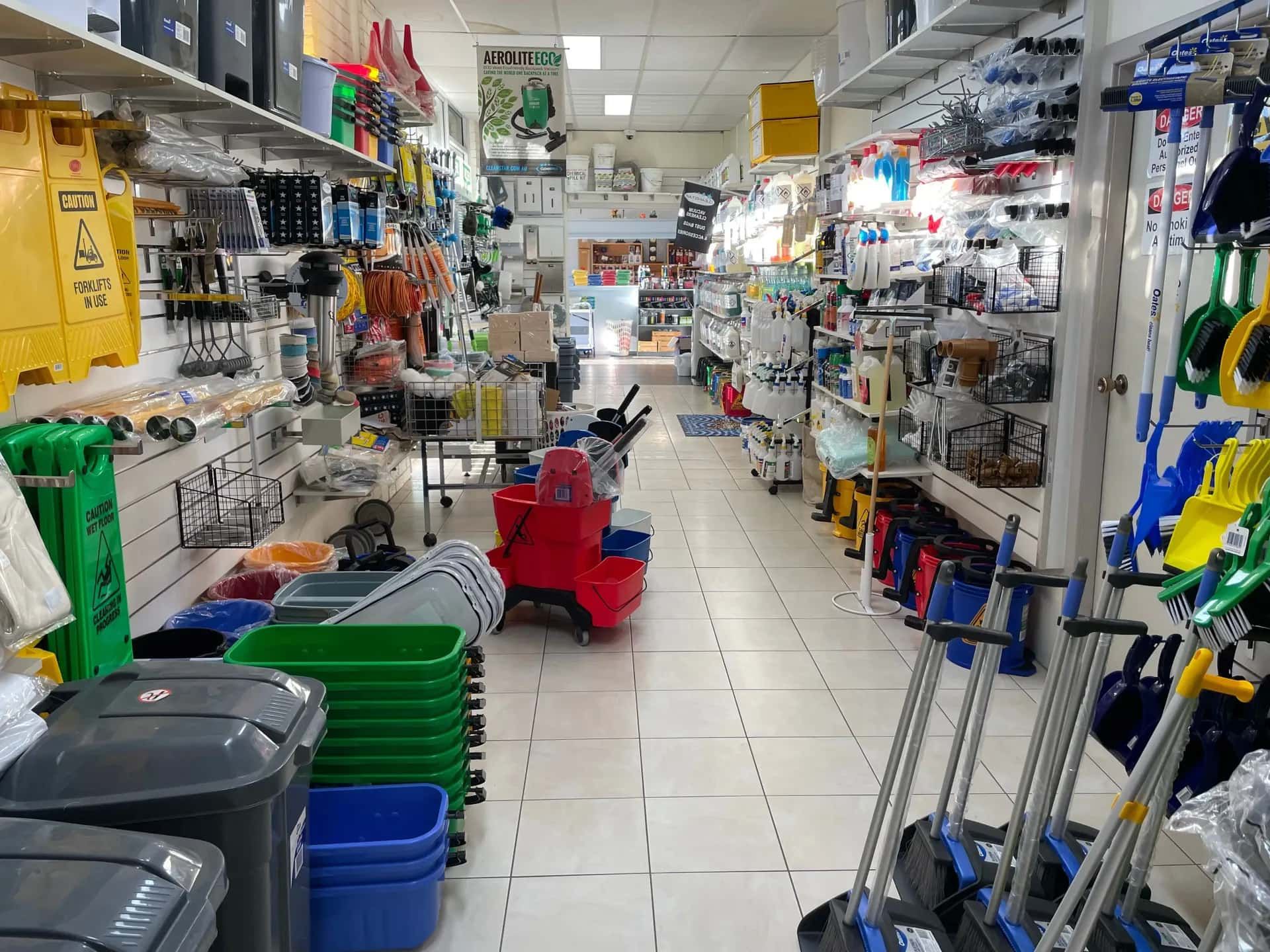 The inside of a store filled with lots of cleaning supplies. — Springs Cleaning Supplies In Ciccone, NT