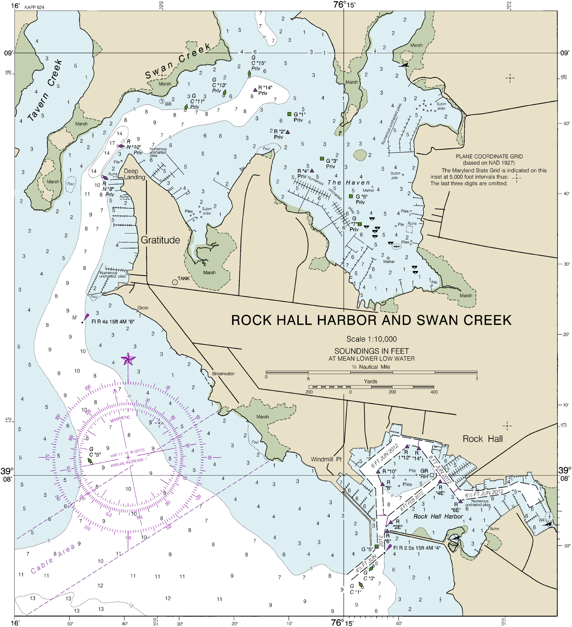 NOAA navigational chart of Rock Hall Harbor and Swan Creek in Maryland