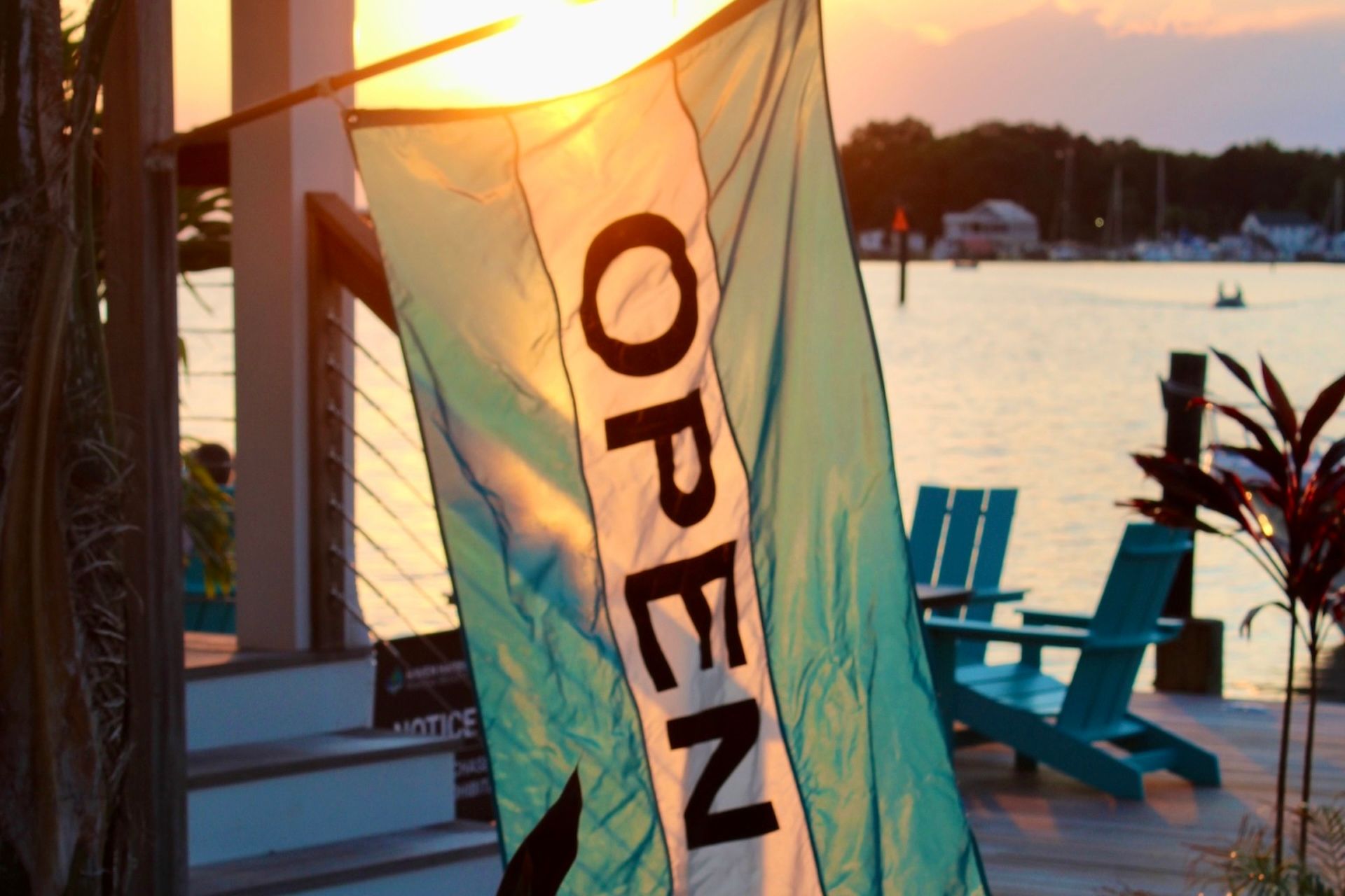 A teal and white flag with 