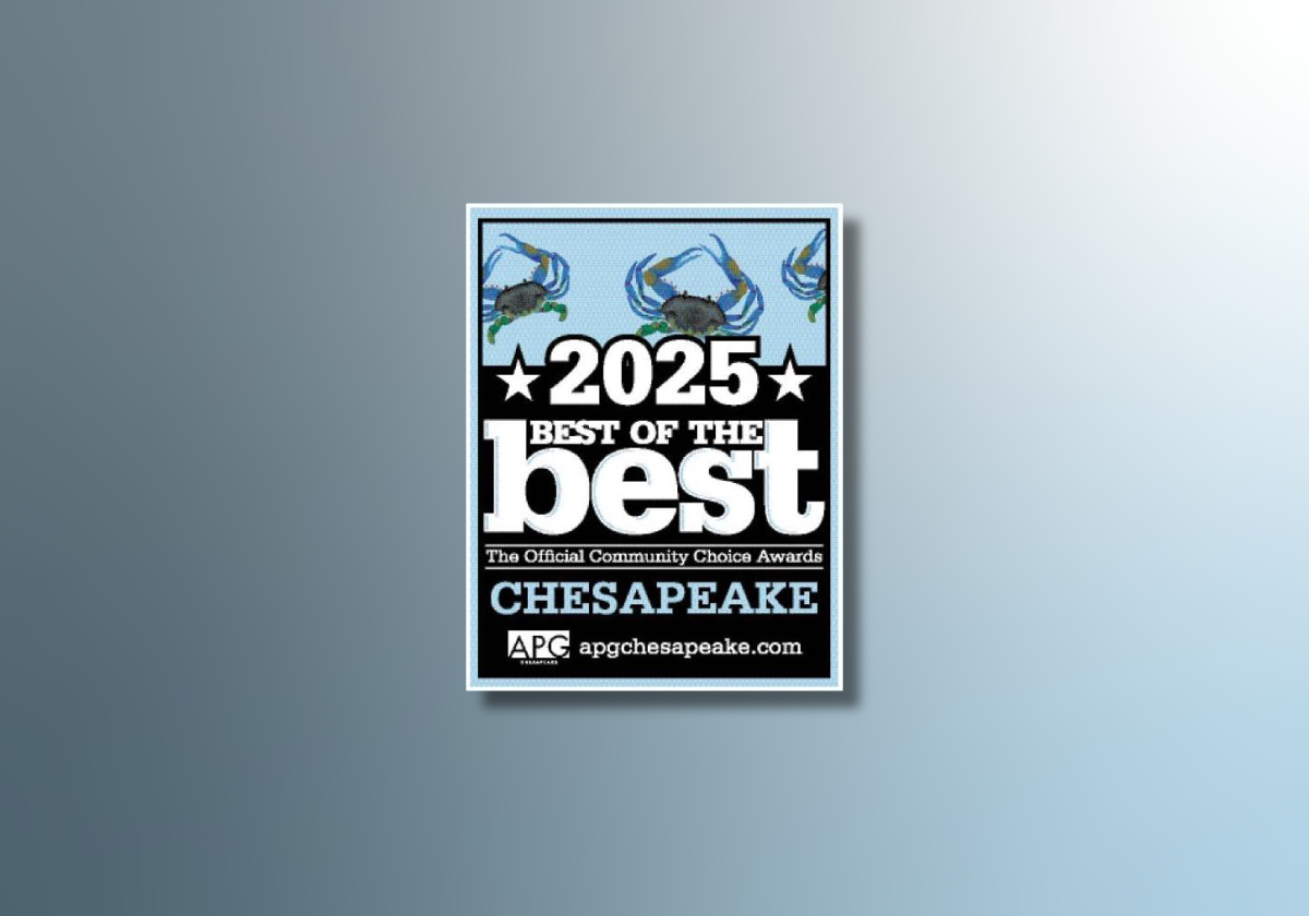 2025 Best of the Best Chesapeake award badge with crabs, stars and blue background