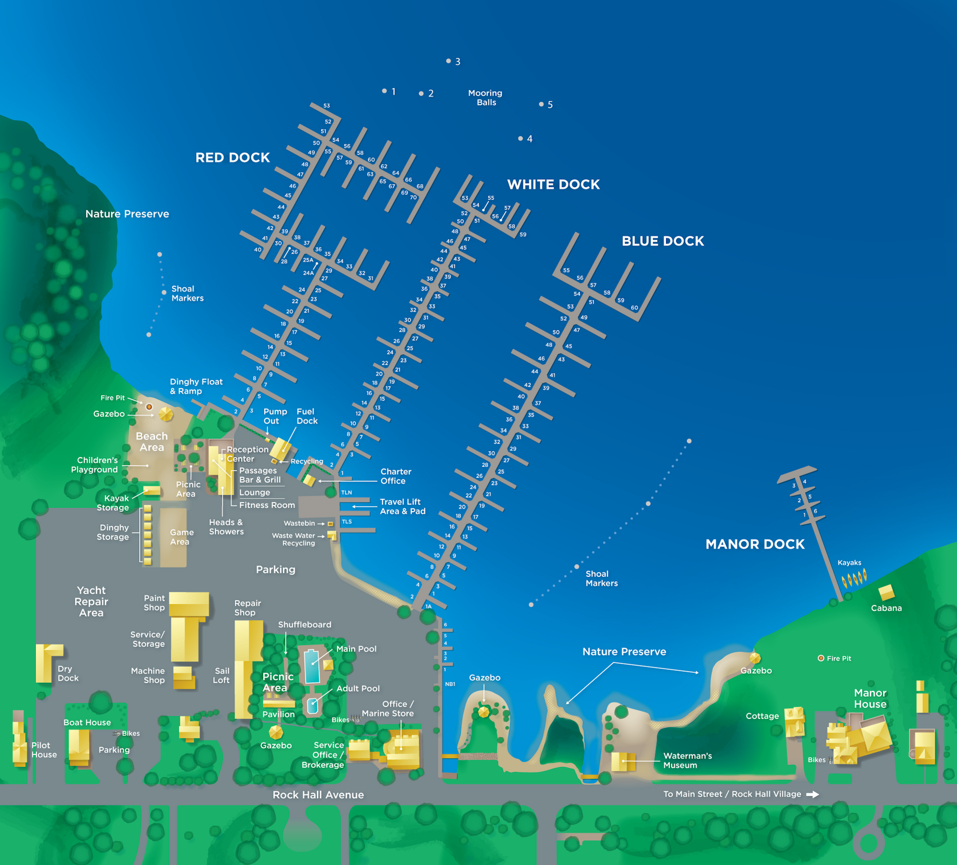 Illustrated map of marina with labels
