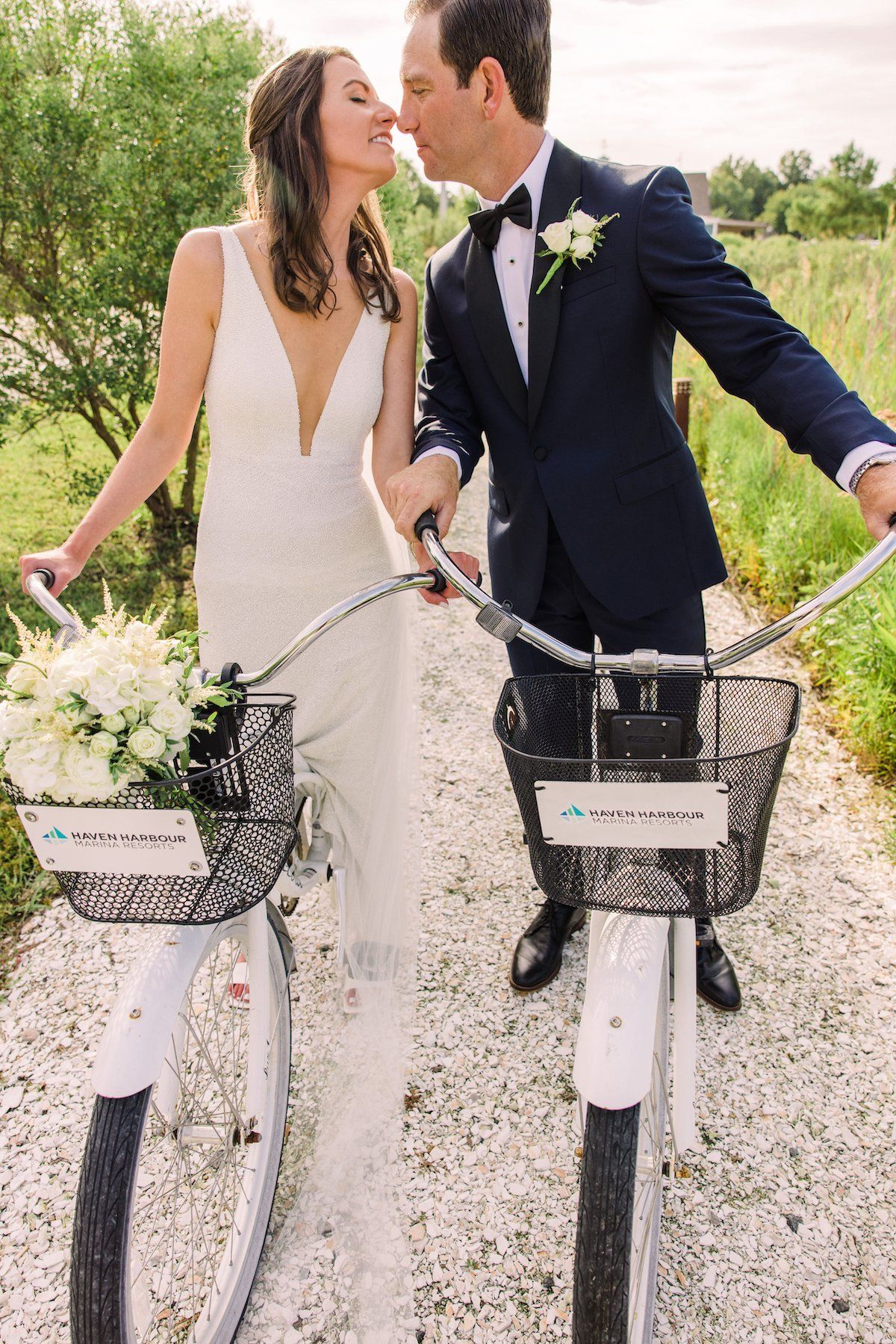 Wedding couple in a gazebo on the waterfront