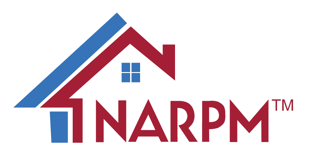 The NARPM logo features a red and blue house icon with a small window, followed by the acronym "NARPM" in red lettering.