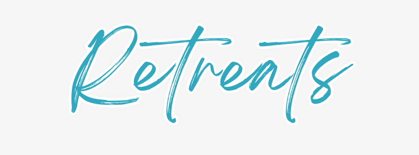 The word retreats is written in blue on a white background.