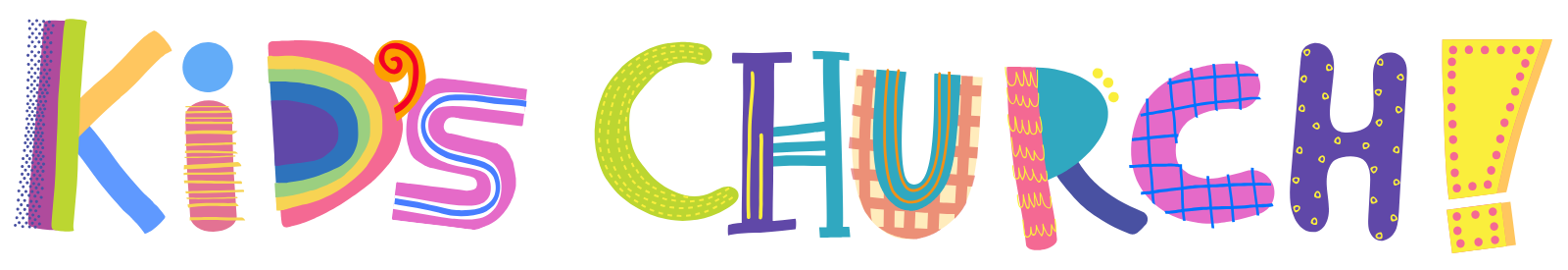 The word Kids Church is written in colorful letters on a white background.