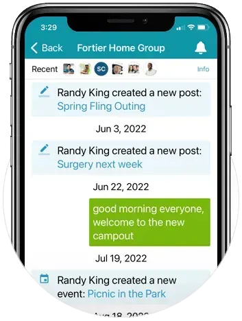 A cell phone screen shows a in box with messages in the Connect Realm app.