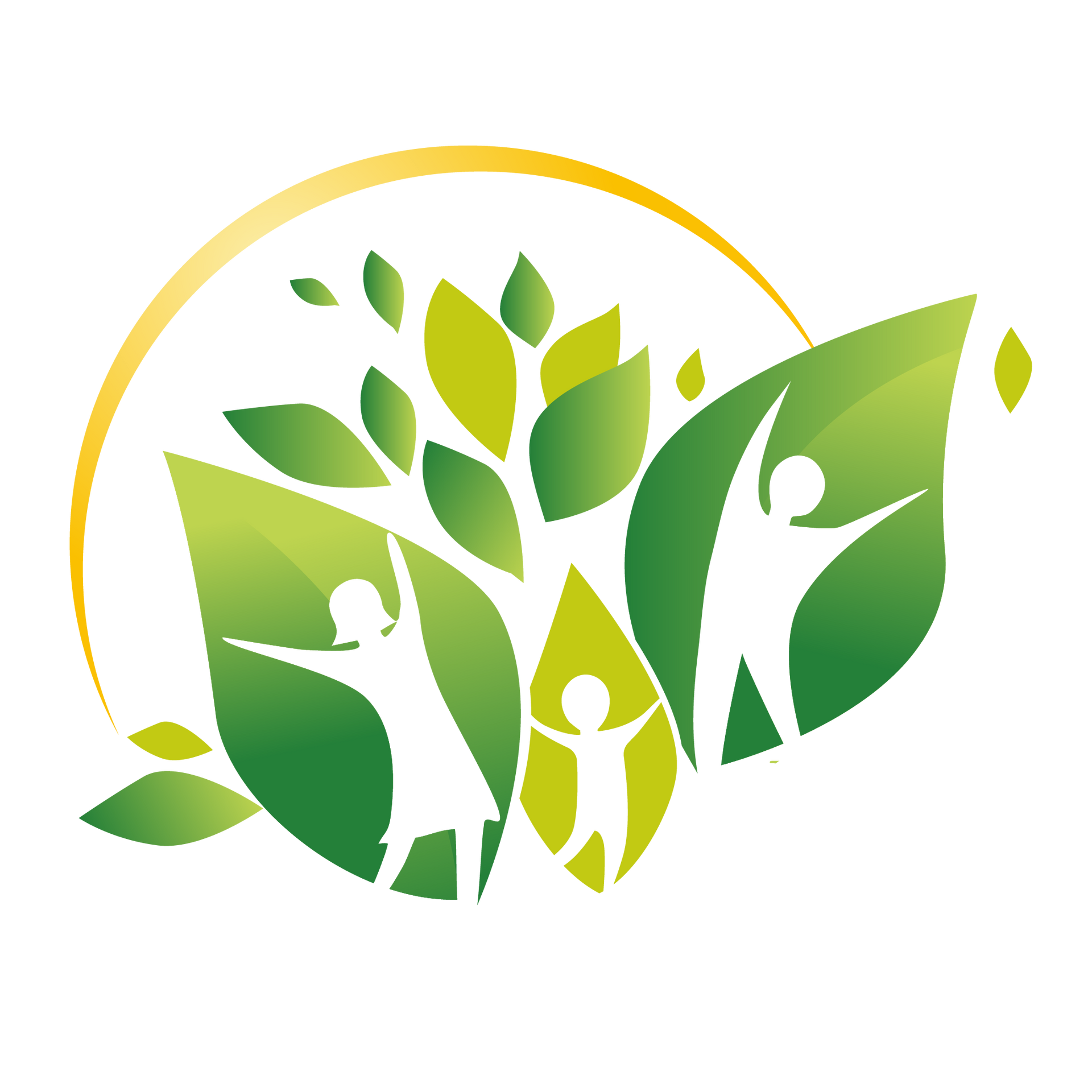 A logo of a tree with leaves and people in it