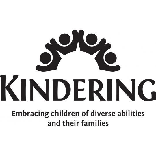 A logo for kindering that says embracing children of diverse abilities and their families
