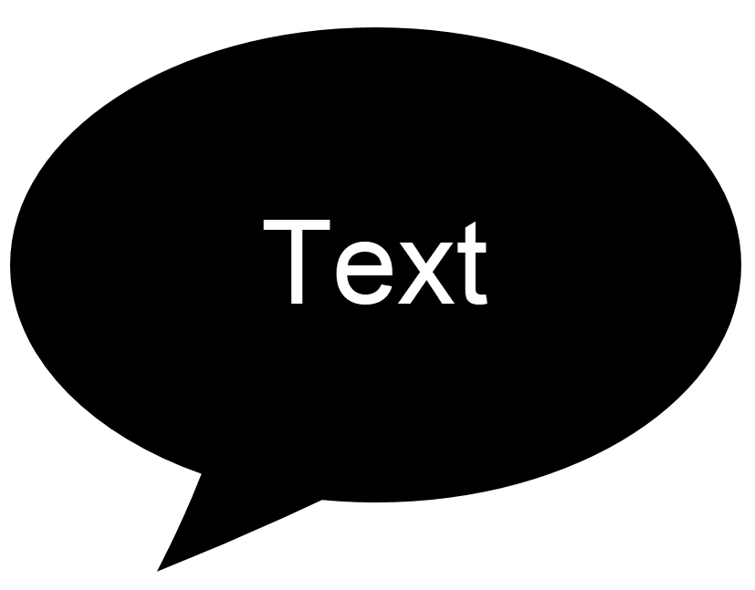 A black speech bubble with the word text written inside of it.