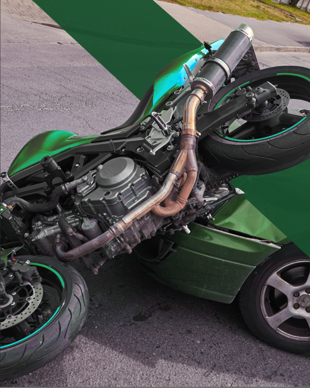 Green Motorcycle with Slusser Law's colors