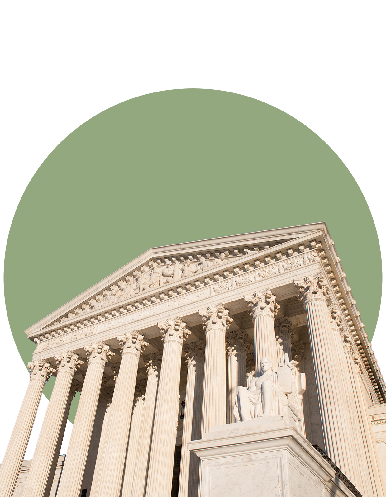 The supreme court building in washington d.c. is surrounded by a green circle.