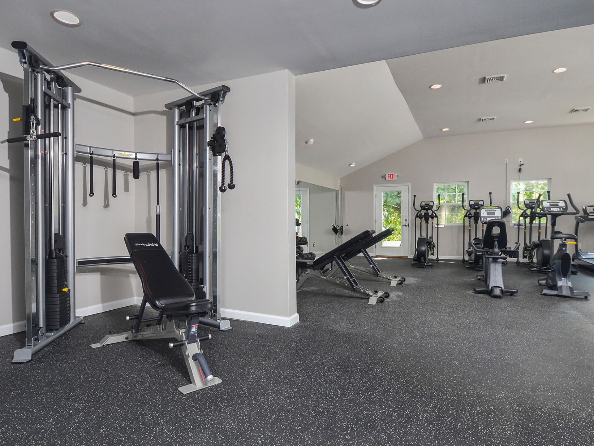 Interior view of a community fitness center with cardio machines and weight equipment. Contact us today to learn more about our pet-friendly 1, 2, 3, and 4-bedroom apartments for rent in Bethlehem, PA. At River Pointe Townhomes, you’ll enjoy a prime location near Lehigh River and all the amenities and extras that make your life comfortable. We can’t wait to welcome you home!