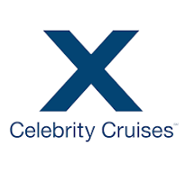 The logo for celebrity cruises is a blue x on a white background.