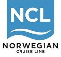 The logo for the norwegian cruise line is blue and white.