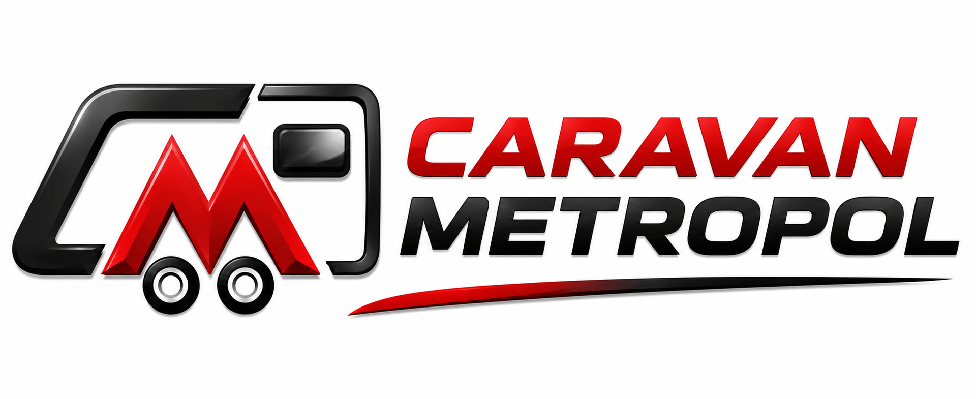 Caravan Metropol-Logo mit stilisiertem, rot-schwarzem Wohnwagen-Symbol und fettgedrucktem Text