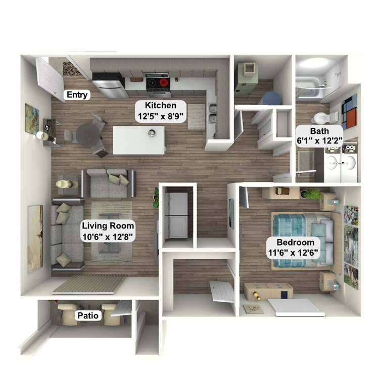 A floor plan of a house with a living room , bedroom , and kitchen.