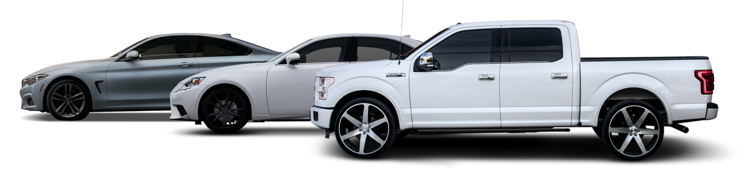Three vehicles: a gray car, a white car, and a white pickup truck, all on a white background | Know A Guy Auto Repair