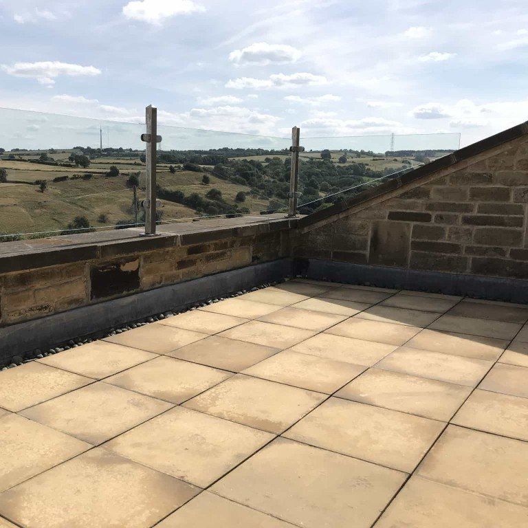 Flat roof mastic asphalt with buff paving Huddersfield