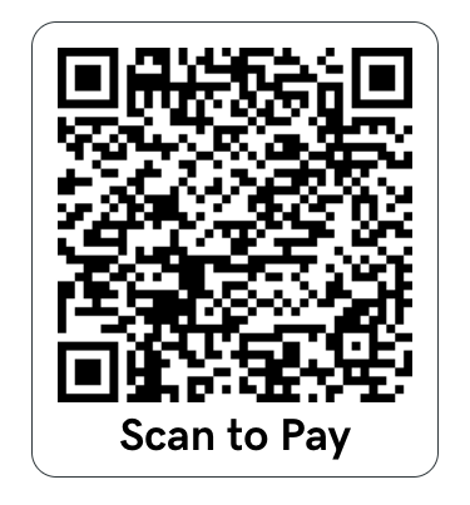 A qr code that says `` scan to pay '' on a white background.