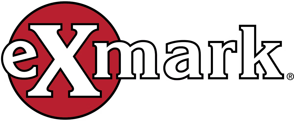 Logo of eXmark, with the 'X' in a red circle.