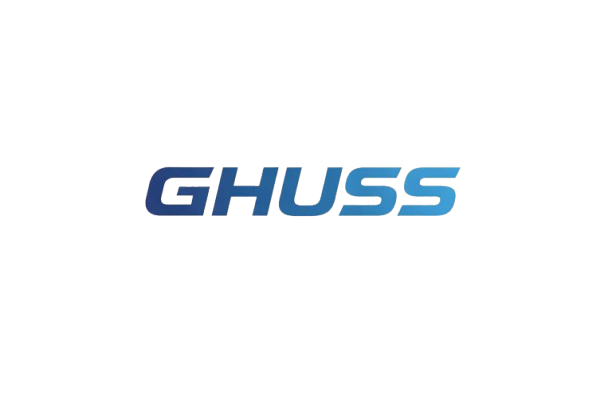 Blauw GHUSS-logo op een witte achtergrond