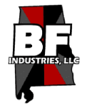 BF Industries, LLC logo: Alabama outline with red and gray panels, white