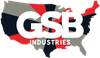 GSB Industries logo over a map of the United States; red, gray, and black sections.