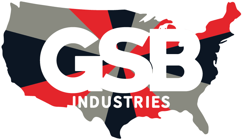 GSB Industries logo over a map of the United States; red, gray, and black sections.