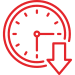 Clock with downward arrow; indicating reduced time.