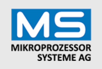 Logo of Mikroprozessor Systeme AG: blue rectangle with white