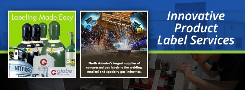 an ad for innovative product label services shows a man welding