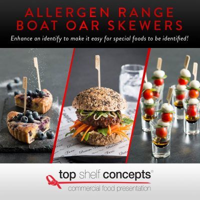 an advertisement for allergen range boat oar skewers by top shelf concepts