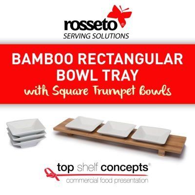 a bamboo rectangular bowl tray with square trumpet bowls