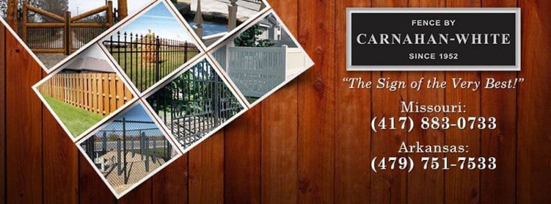 an advertisement for carnahan white fence company in missouri