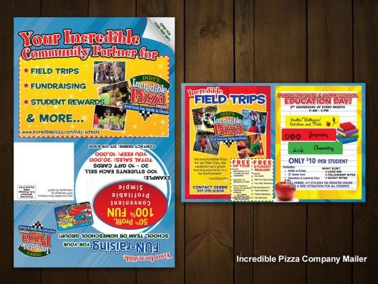 a flyer for the incredible pizza company is on a wooden table .