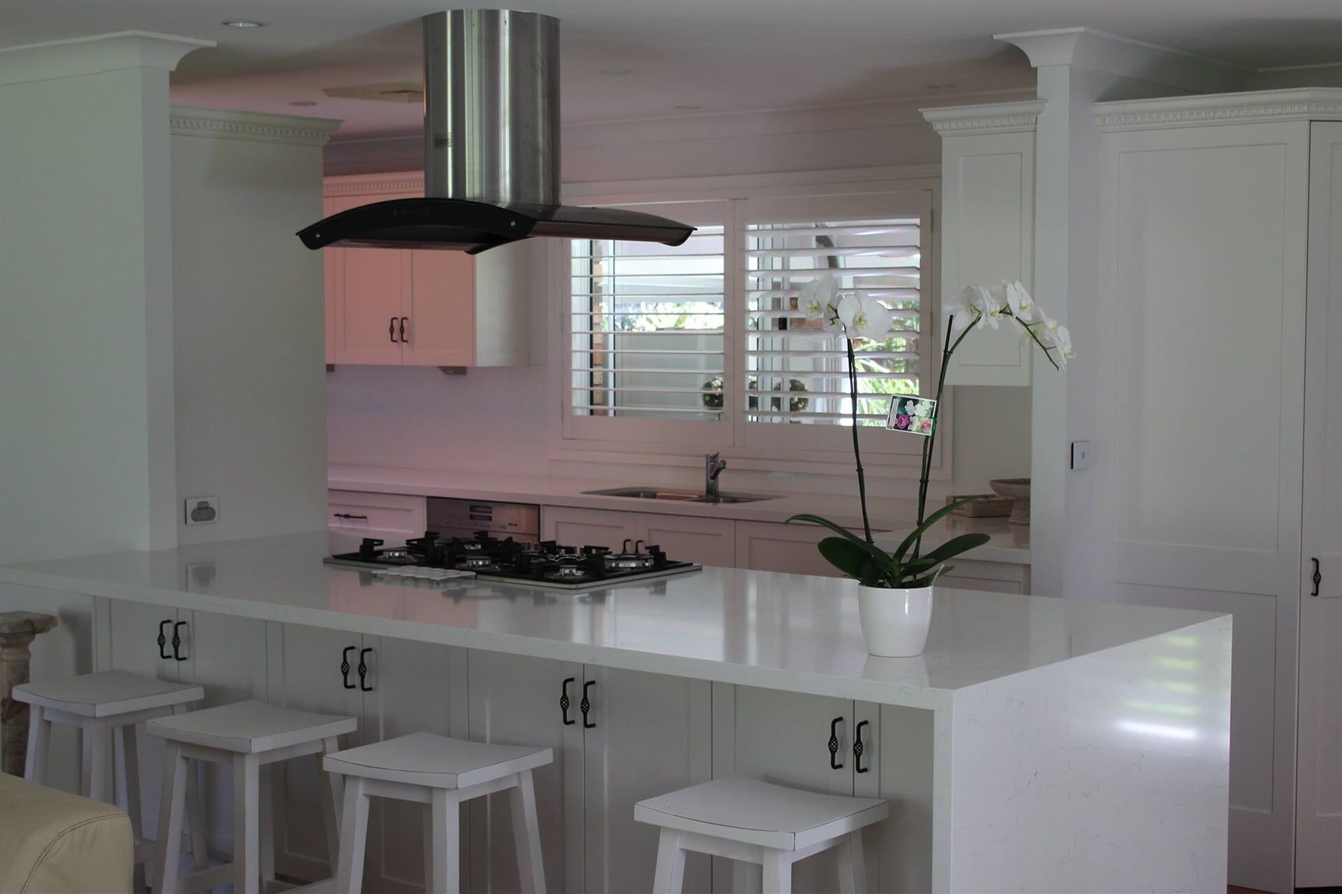 White Kitchen With Exhaust — Cabinet Maker in Kempsey, NSW